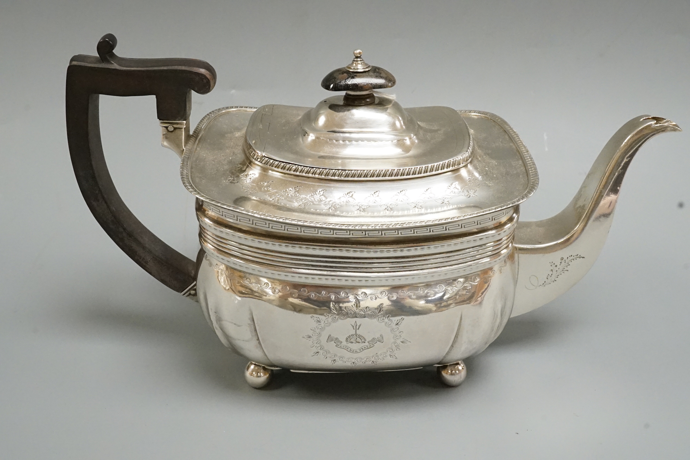 A George III chased silver teapot, by Peter & William Bateman, London, 1811, gross weight 20.1oz.